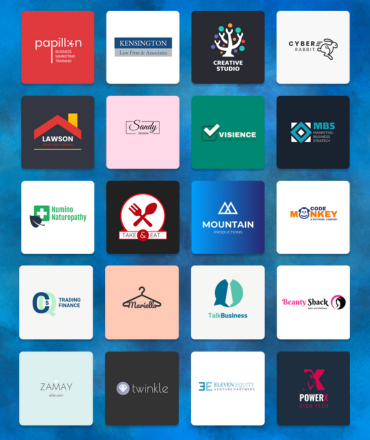 A grid of various colorful company logos on a dark background.